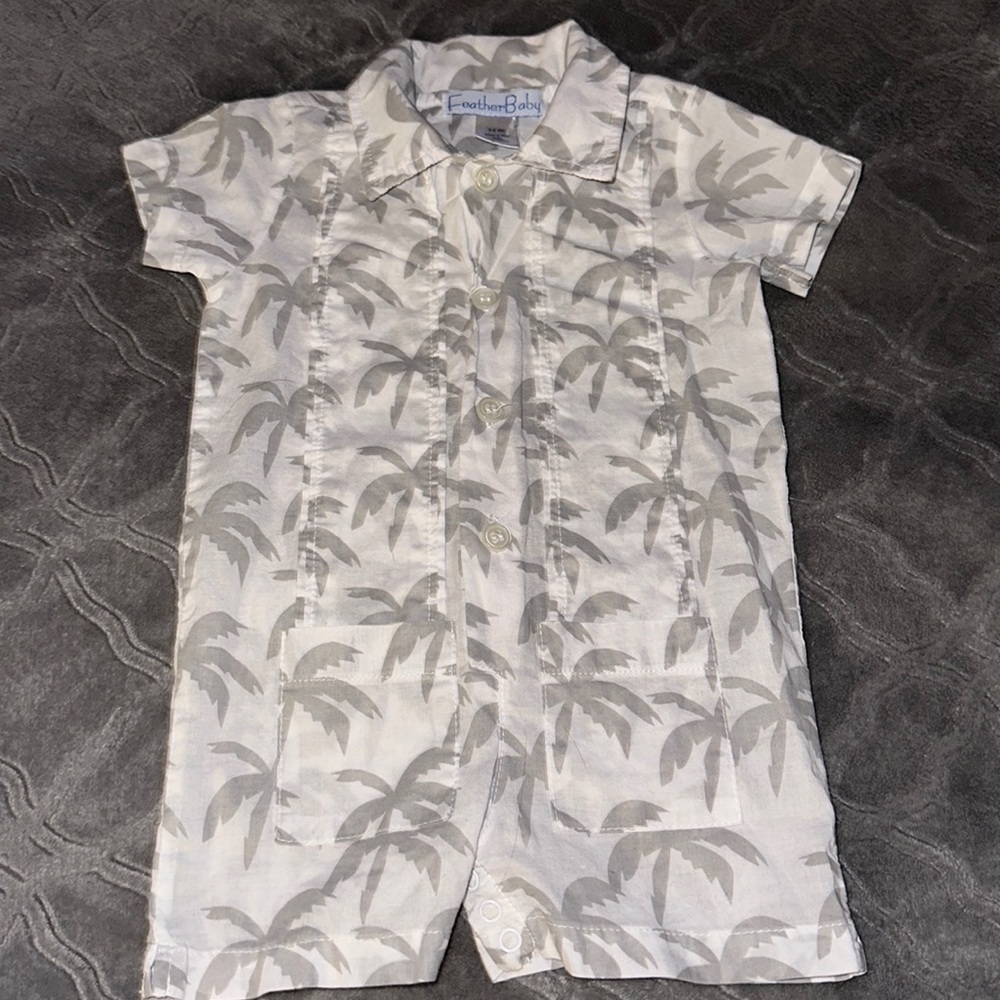 Feather Baby Palm Tree Pima Cotton Collared Jon Jon Size 3/6m